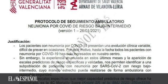  #LoMásLeído | Un protocolo de la Sanidad valenciana pide evitar el ingreso de enfermos con neumonía para no saturar …