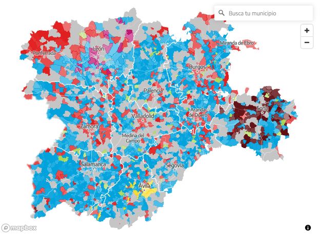  MAPA | El PP sigue ganando presencia en la mayoría de los territorios de Castilla y León con el 30,7% escrutado. España …