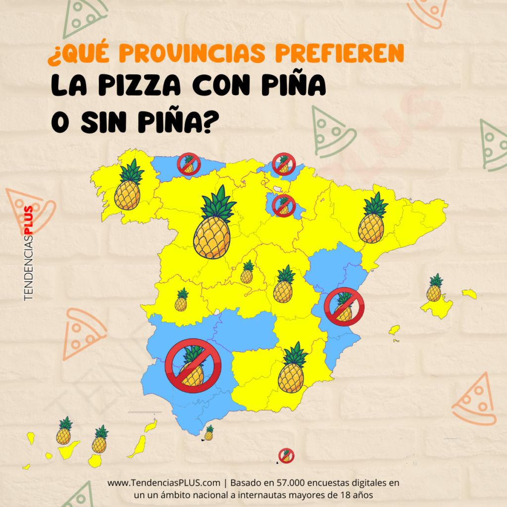 mapa provincias que prefieren la pizza con piña en españa