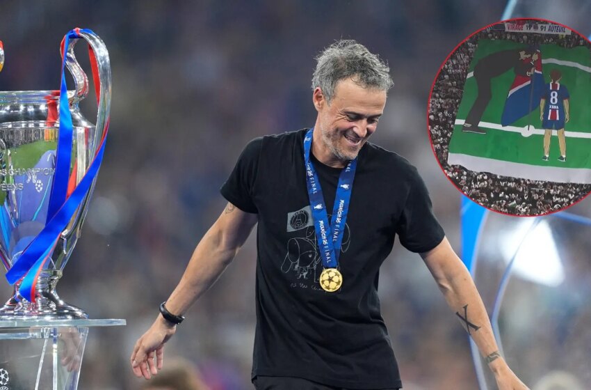 una camiseta con su imagen y el emotivo tifo de la afición del PSG